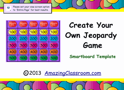 Jeopardy Game Template Smart Board