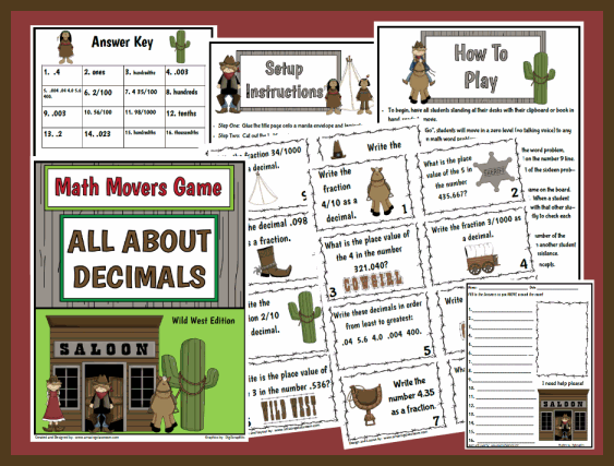 Math Movers Game All About Decimals