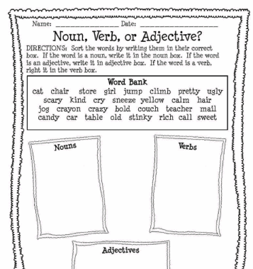 Noun Verb Or Adjective Worksheet Printable Worksheet With Answer Key Lesson Activity
