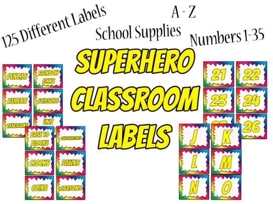 Superhero Rainbow Themed Labels
