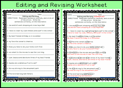 Editing and Revising Worksheet