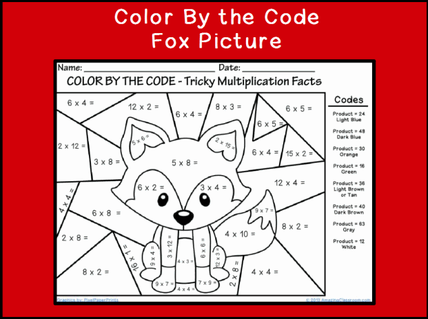 Color by the Code Multiplying Fox