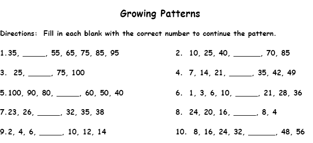 Patterns Printable Worksheet with Answer Key - Lesson Activity