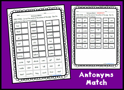 Antonyms Match Activity Page