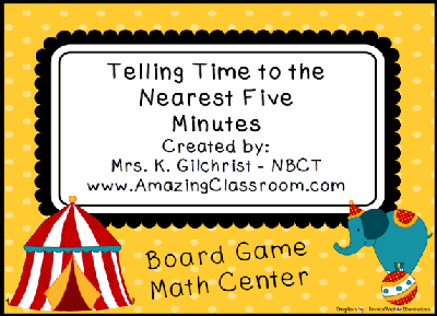 Telling Time Math Center Board Game