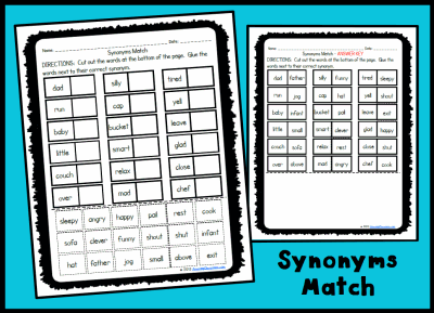 Synonyms Match Activity Page