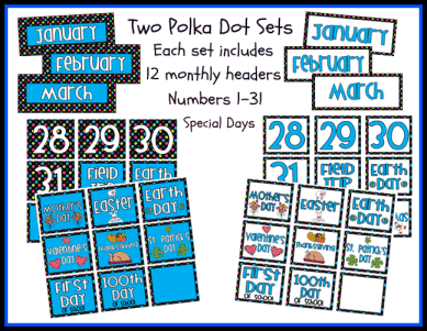 Polka Dot Themed Calendar Sets
