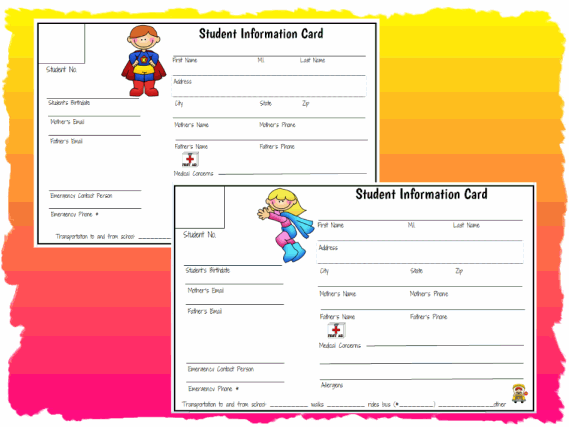Student Information Cards Printable Worksheet With Answer Key Lesson 