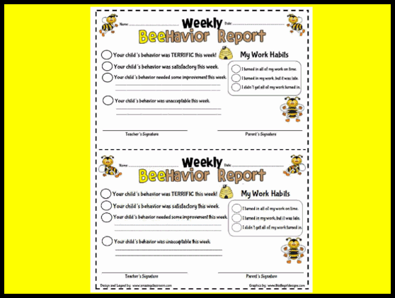 My Weekly Bee-Havior Report Style 3