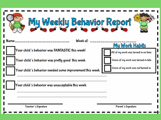 My Weekly Behavior Report Style # 1