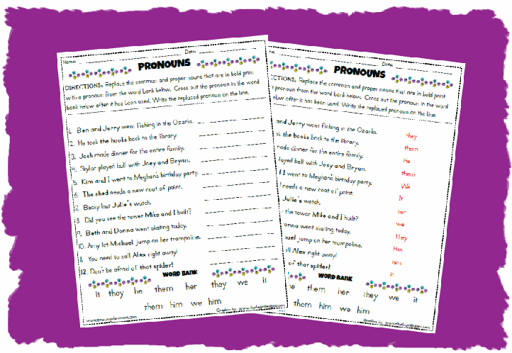 Pronouns Worksheet Printable Worksheet with Answer Key - Lesson