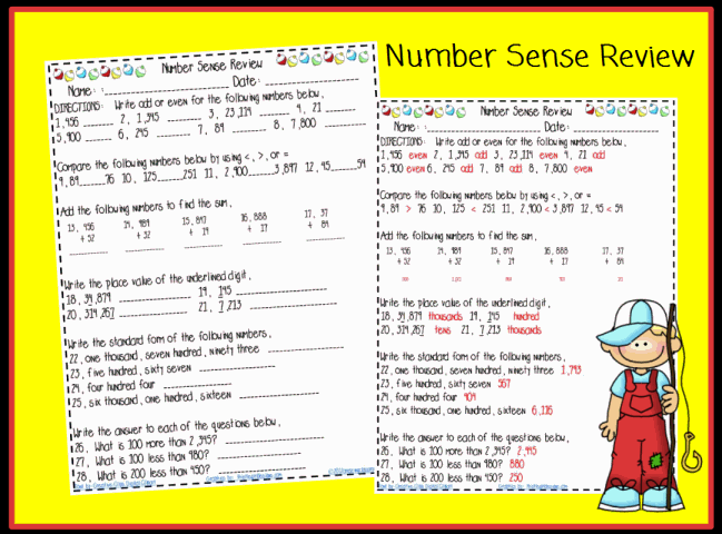 Number Sense Review Worksheet