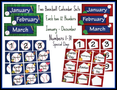 Baseball Themed Calendar Set